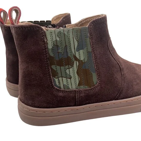 SIZE 6 Youth 39 Boys Mini Boden Brown Leather Green Camo Boots - Picture 6 of 10